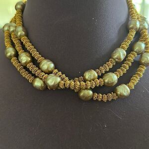 Anne Klein Vintage 3-Strand Mesh Bead and Faux Pearl Necklace
